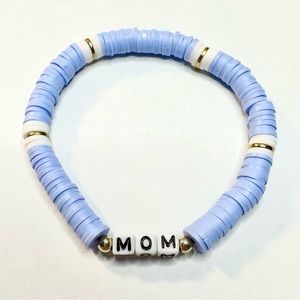 Mom Bracelet Beaded Stretchy Heishi Clay Polymer Discs Tiny Letters Gift For Her